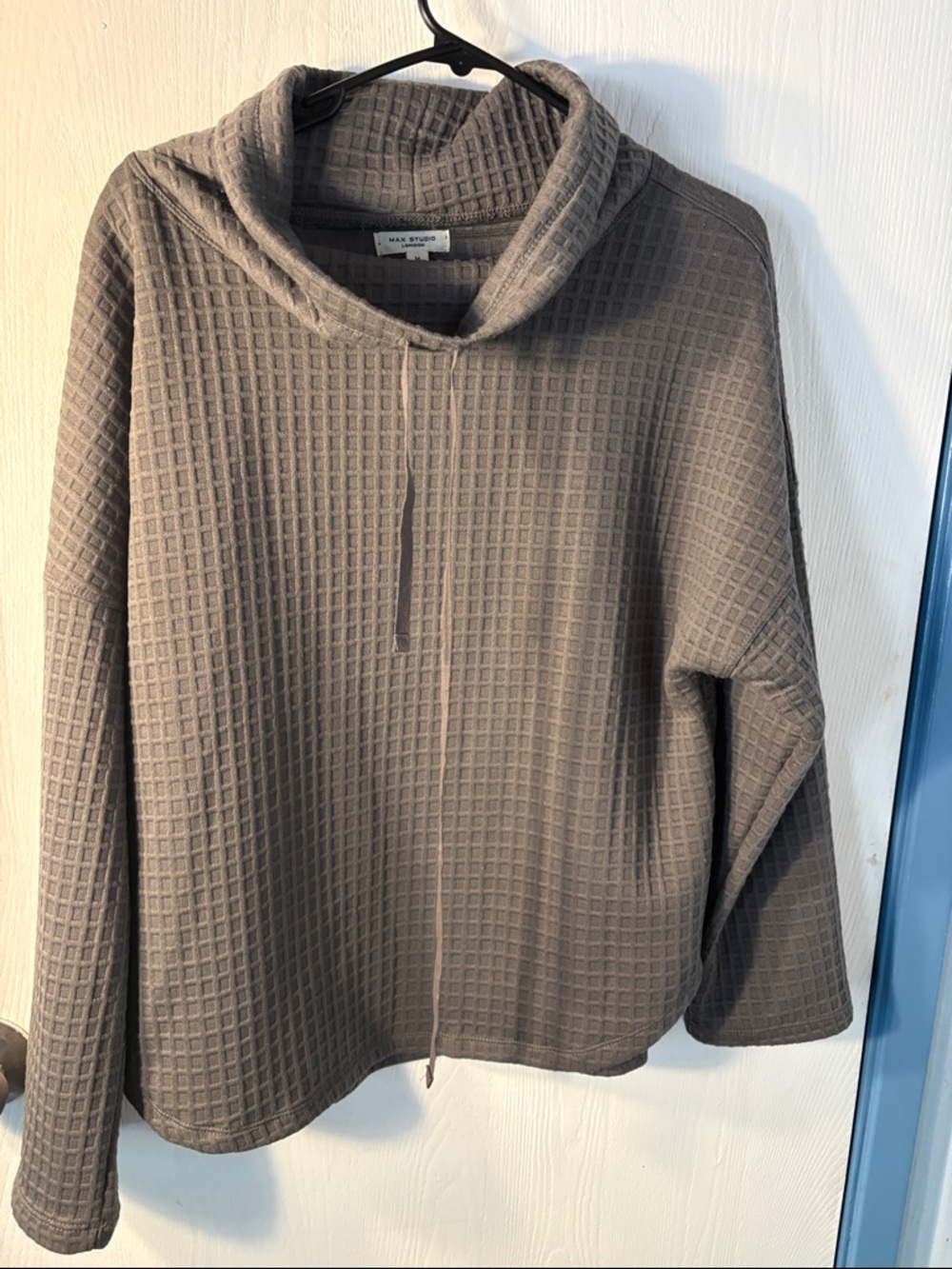 Max Studio Taupe Waffle-Knit Cowl Neck Sweater